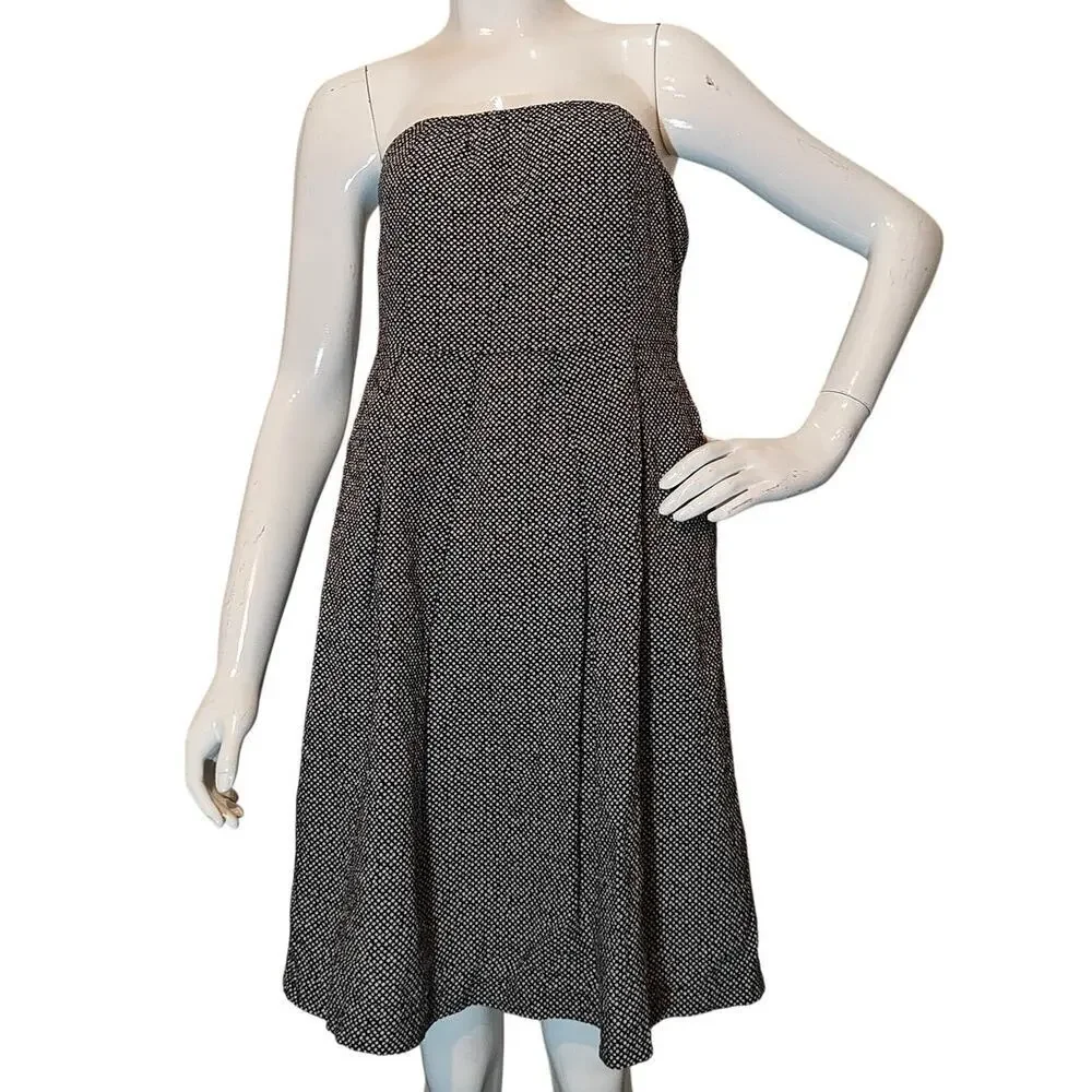 J.Crew Strapless Polka Dot Fit Flare Dress Navy Silver Size 2